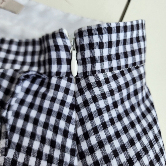 LOFT Women's Skirt Faux Wrap Gingham Black White Midi Lined Hi Low Hem Size 8 - Picture 7 of 10